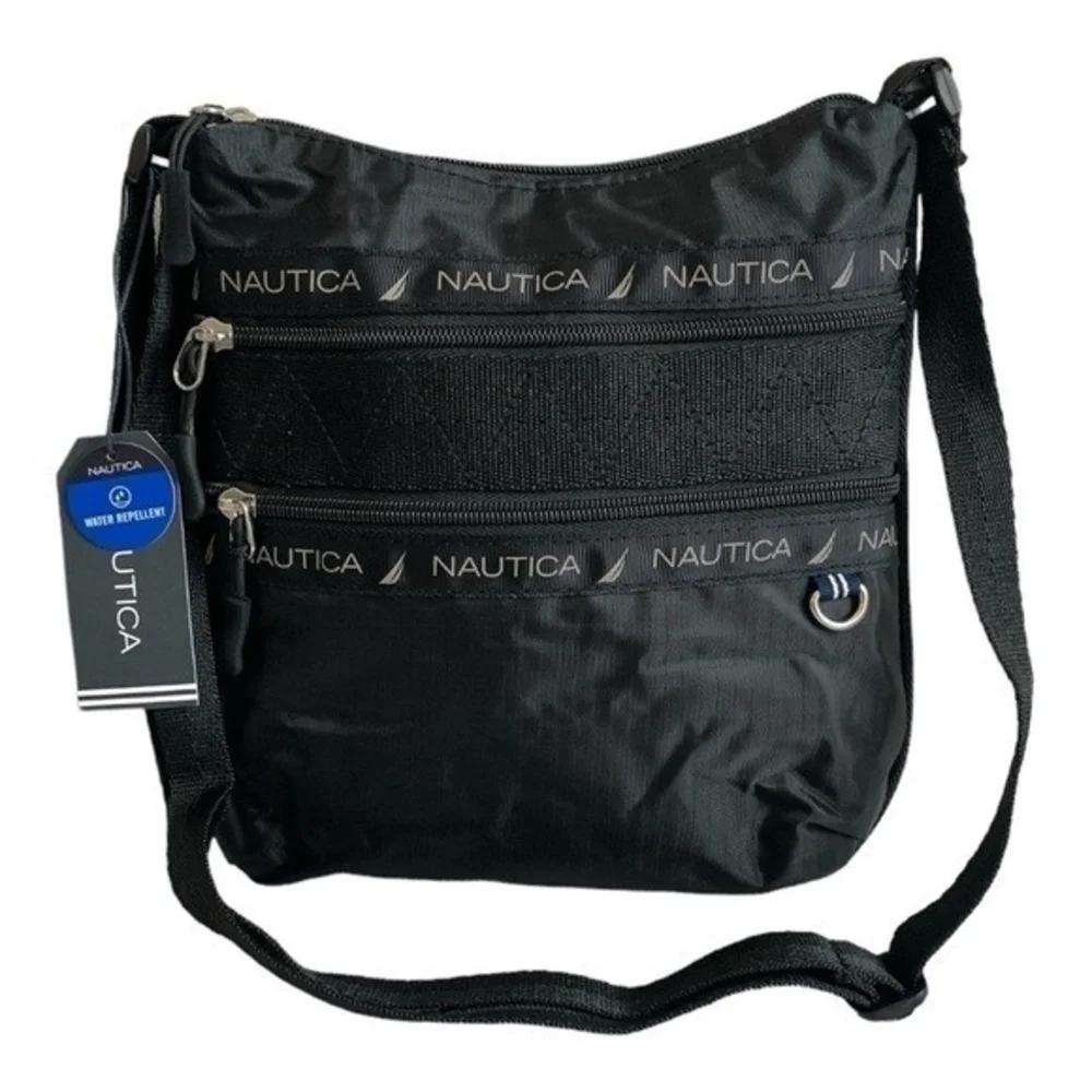 Nautica Black Nylon Captain's Quarters Hobo Crossbody Travel Bag NWT